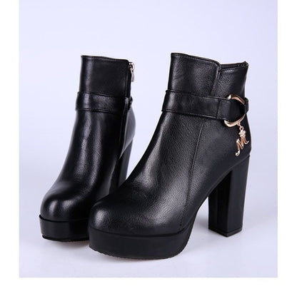Chunky Short Boots Heel Plain