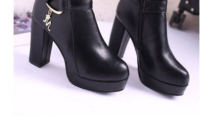 Chunky Short Boots Heel Plain