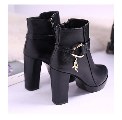 Chunky Short Boots Heel Plain
