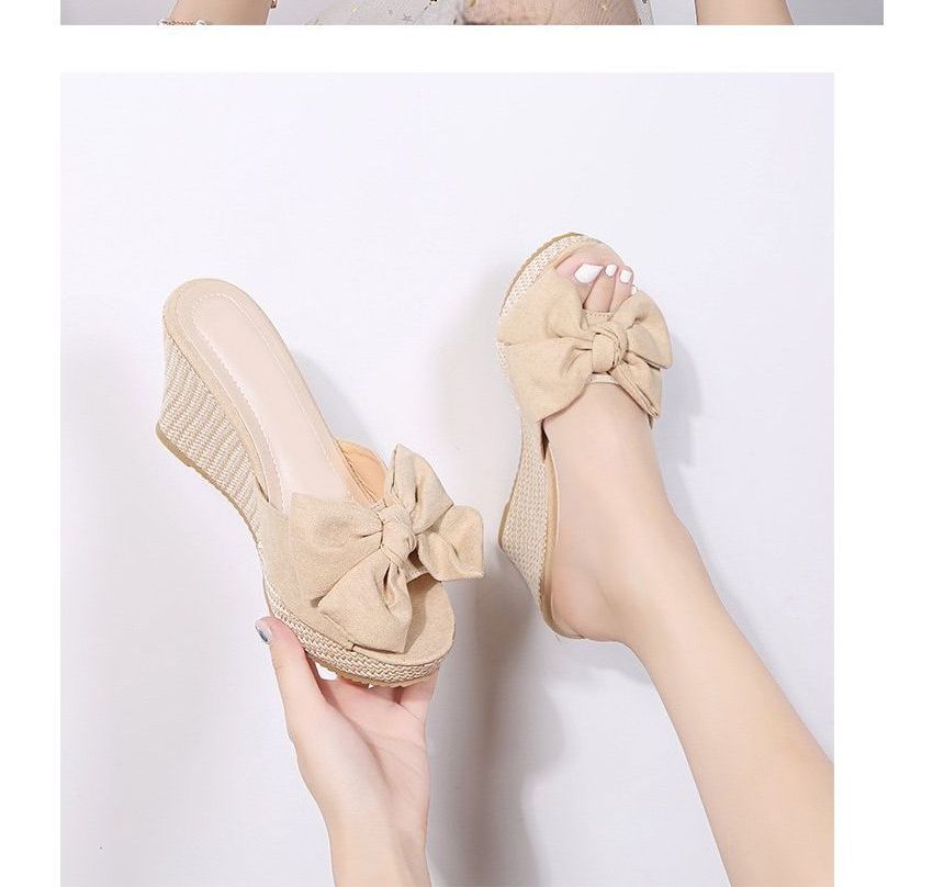 Heel Espadrille Wedge Slide Bow Sandals