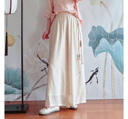 High Rise Floral Embroidered Wide Leg Pants