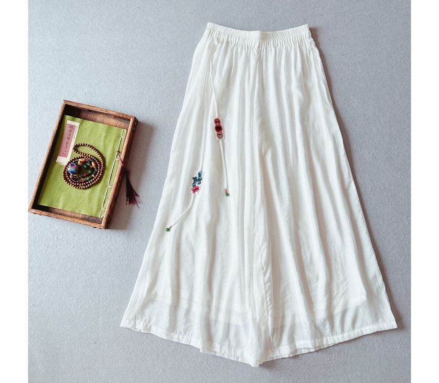 High Rise Floral Embroidered Wide Leg Pants