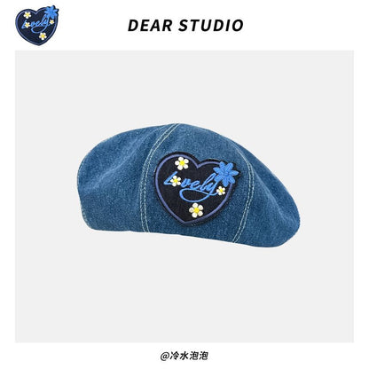 Applique / Denim Beret Hat