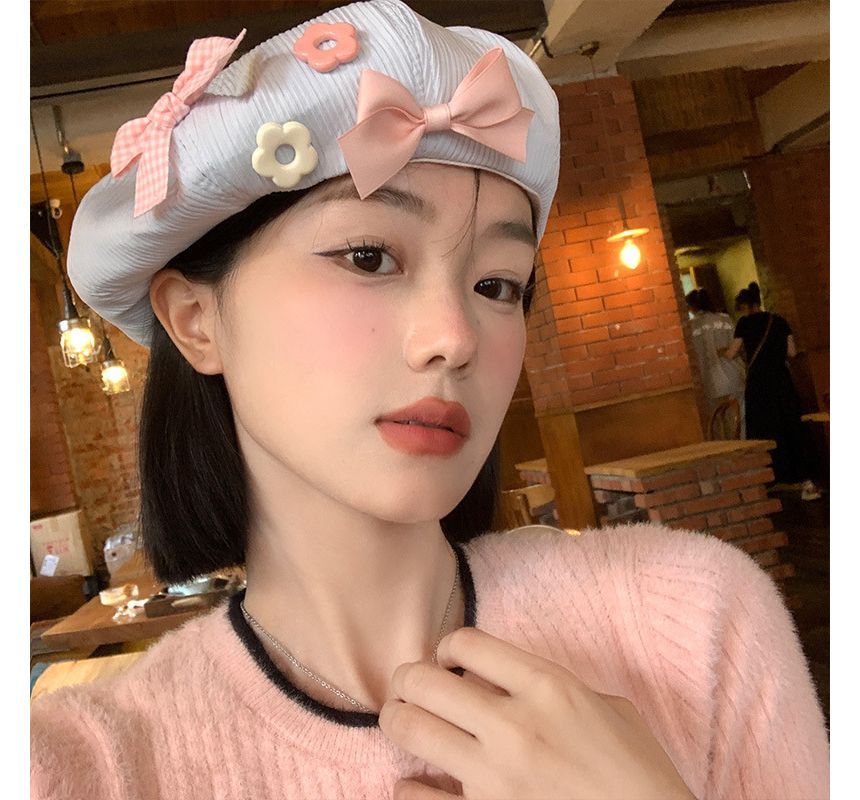 Bow Floral Beret Hat