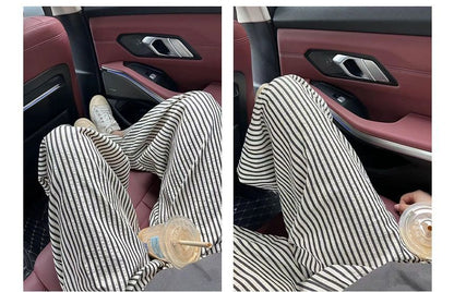 High Rise Striped Printed Wide Leg Drawstring Sweatpants