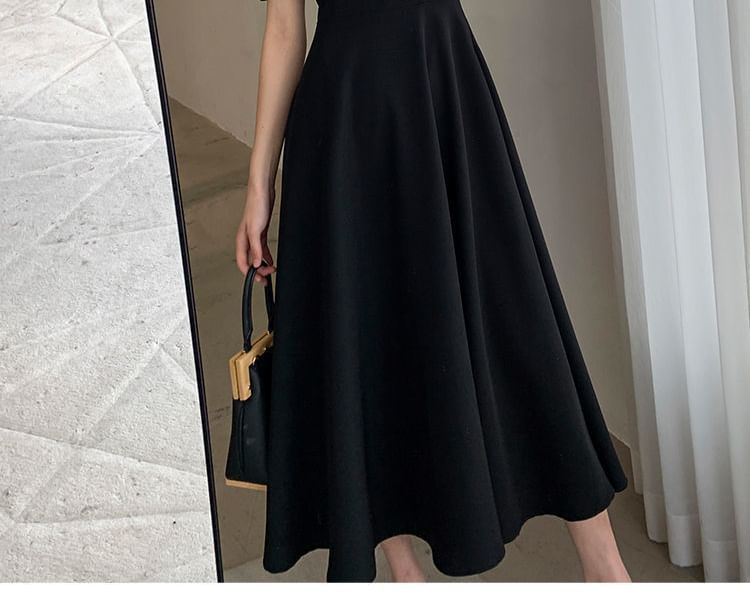 Square Dress Short-Sleeve Neck Plain A-Line Midi