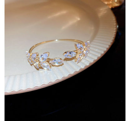 Alloy Bangle Leaf Open Rhinestone