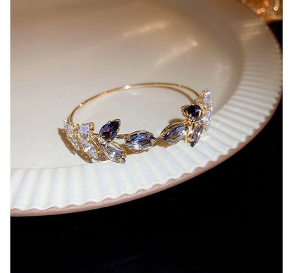 Alloy Bangle Leaf Open Rhinestone
