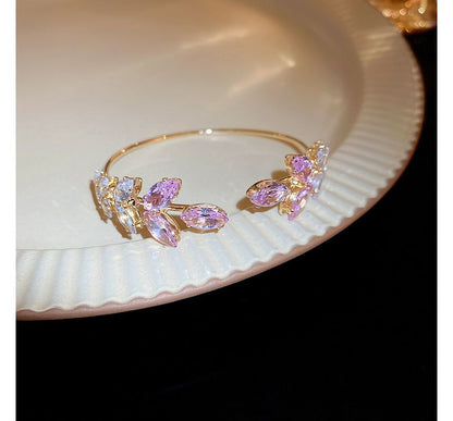 Alloy Bangle Leaf Open Rhinestone