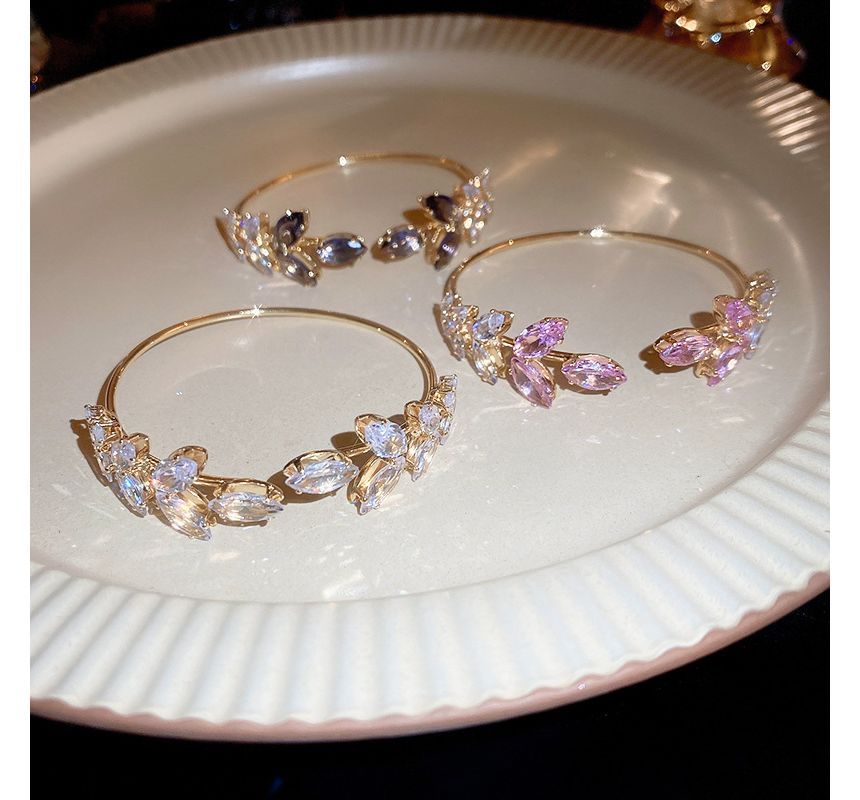 Alloy Bangle Leaf Open Rhinestone