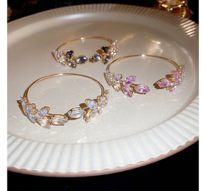Alloy Bangle Leaf Open Rhinestone
