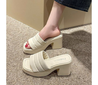Platform Square-Toe Sandals Slide