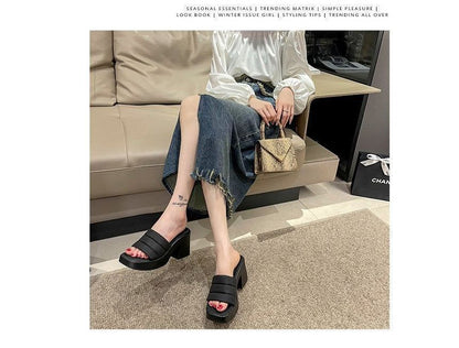 Platform Square-Toe Sandals Slide