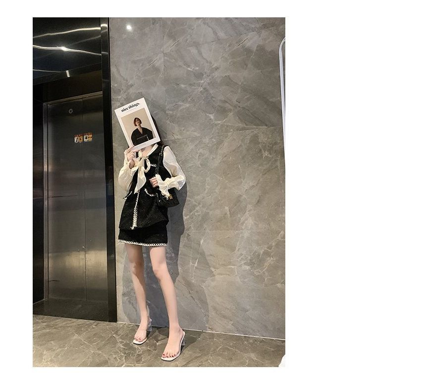 Heel Strap Square-Toe Sandals Block Slide Rhinestone PVC