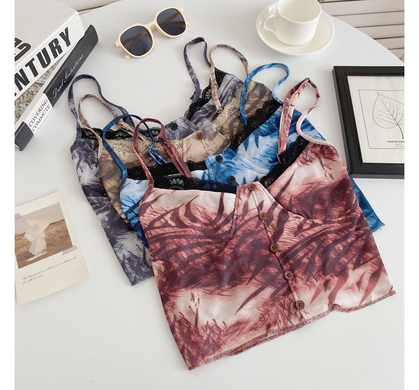 Spaghetti Strap Tie Dye Crop Bustier Top