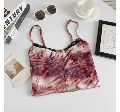 Spaghetti Strap Tie Dye Crop Bustier Top