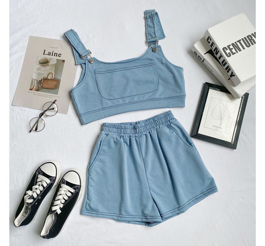 Set: Plain Crop Tank Top + Shorts