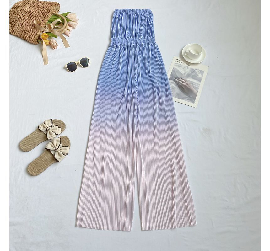 Strapless Gradient Ribbed Wide Leg Jumpsuit