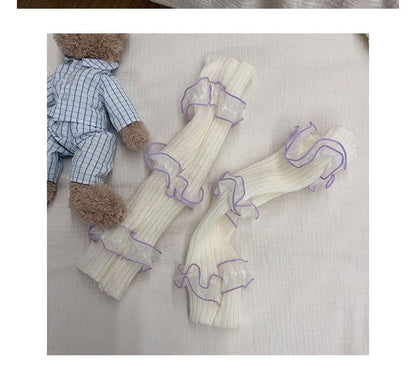 Ruffle Trim Ribbed Knit Leg Warmers