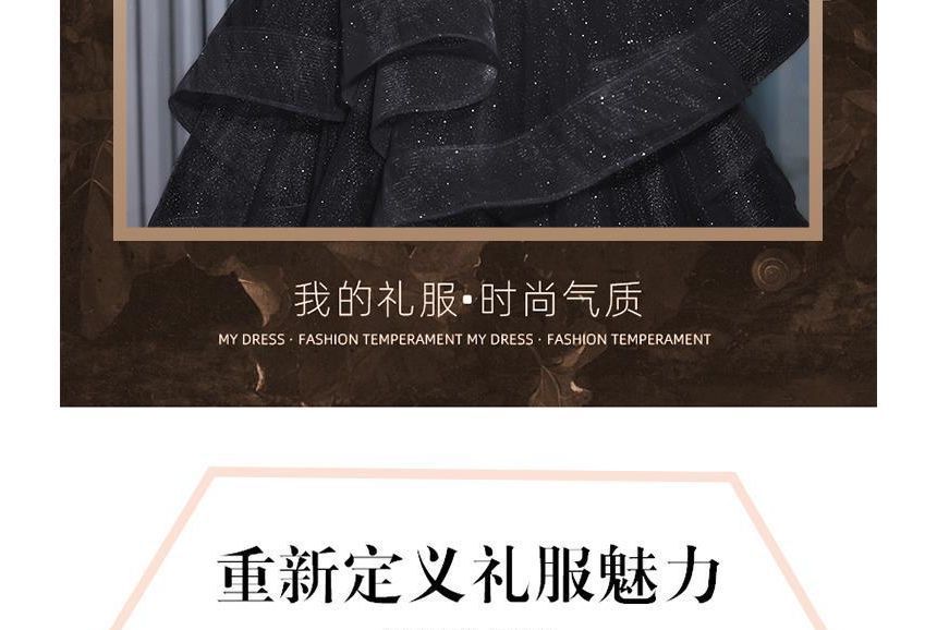 Shoulder Panel A-Line Off Velvet Rhinestone Ruffle Gown Evening Short-Sleeve Glitter