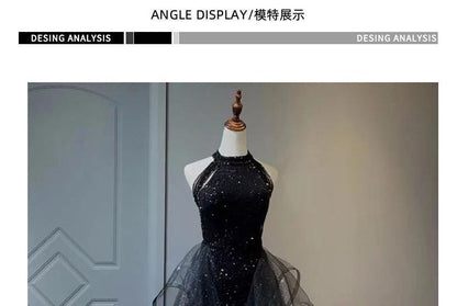 Panel Sleeveless Glitter Beaded Gown A-Line Evening Crew Ruffle Mesh Neck Plain