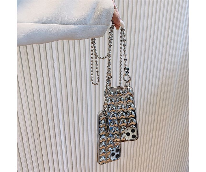 Metallic Heart Phone Case With Strap For iPhone 11, 11 Pro, 11 Pro Max, 12/12 Pro, 12 Pro Max, 13, 13 Pro, 13 Pro Max, 14, 14 Plus, 14 Pro, 14 Pro Max