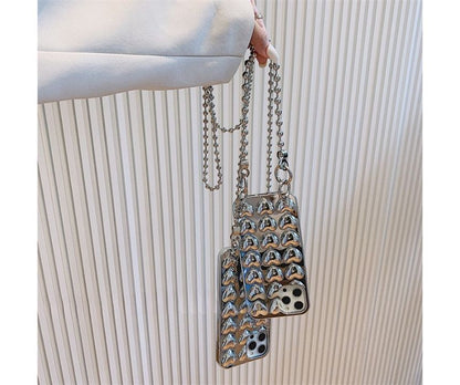 Metallic Heart Phone Case With Strap For iPhone 11, 11 Pro, 11 Pro Max, 12/12 Pro, 12 Pro Max, 13, 13 Pro, 13 Pro Max, 14, 14 Plus, 14 Pro, 14 Pro Max