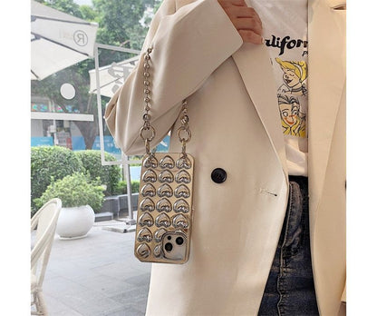 Metallic Heart Phone Case With Strap For iPhone 11, 11 Pro, 11 Pro Max, 12/12 Pro, 12 Pro Max, 13, 13 Pro, 13 Pro Max, 14, 14 Plus, 14 Pro, 14 Pro Max