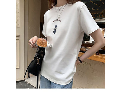 T-Shirt Print Short-Sleeve Neck Cat Crew