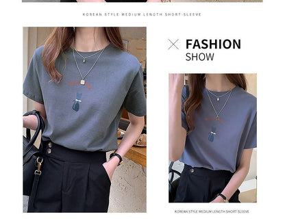T-Shirt Print Short-Sleeve Neck Cat Crew