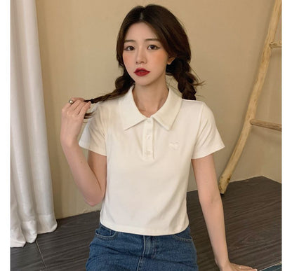 Embroidered Short-Sleeve Polo Heart Shirt