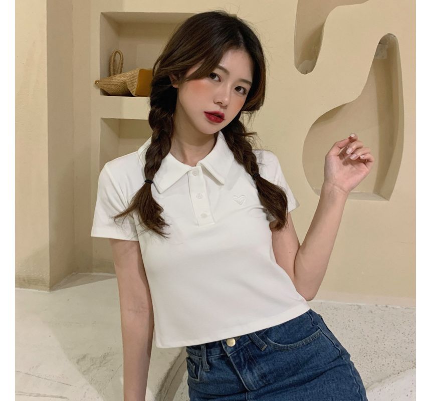 Embroidered Short-Sleeve Polo Heart Shirt