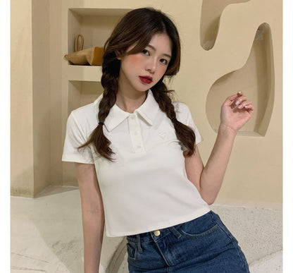 Embroidered Short-Sleeve Polo Heart Shirt
