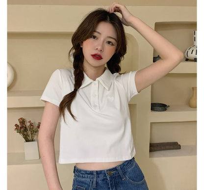 Embroidered Short-Sleeve Polo Heart Shirt