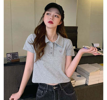 Embroidered Short-Sleeve Polo Heart Shirt