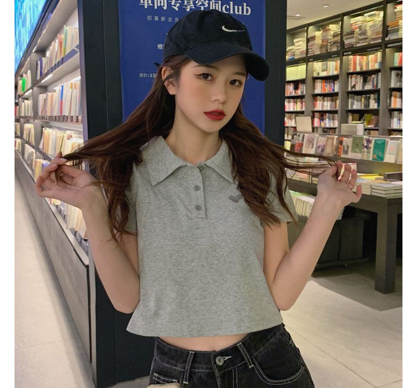 Embroidered Short-Sleeve Polo Heart Shirt