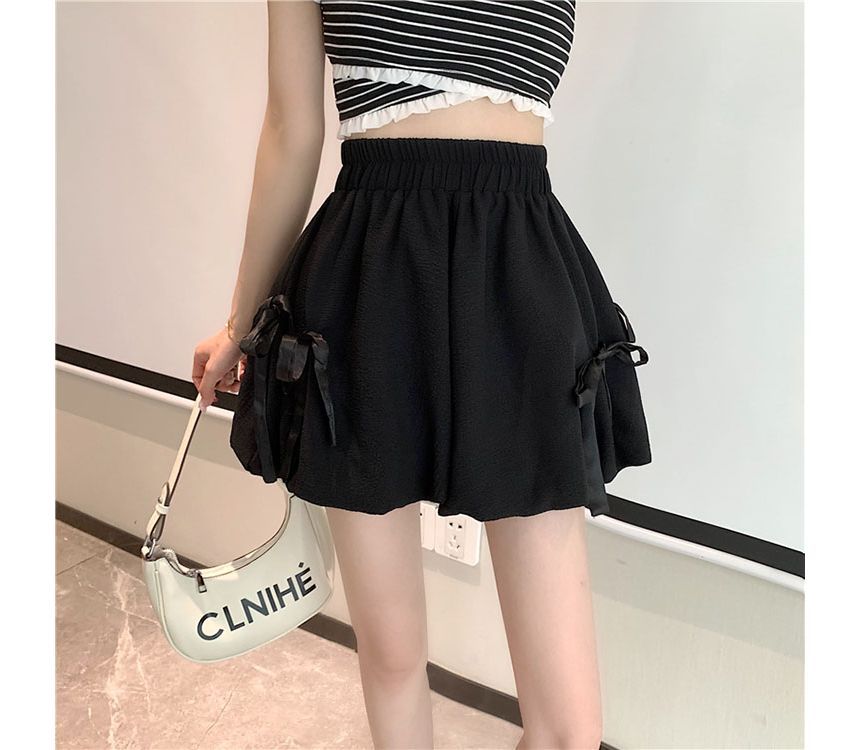 Elastic Waist Plain Bow Shorts