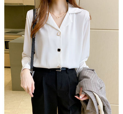 Short-Sleeve Plain Chiffon Shirt