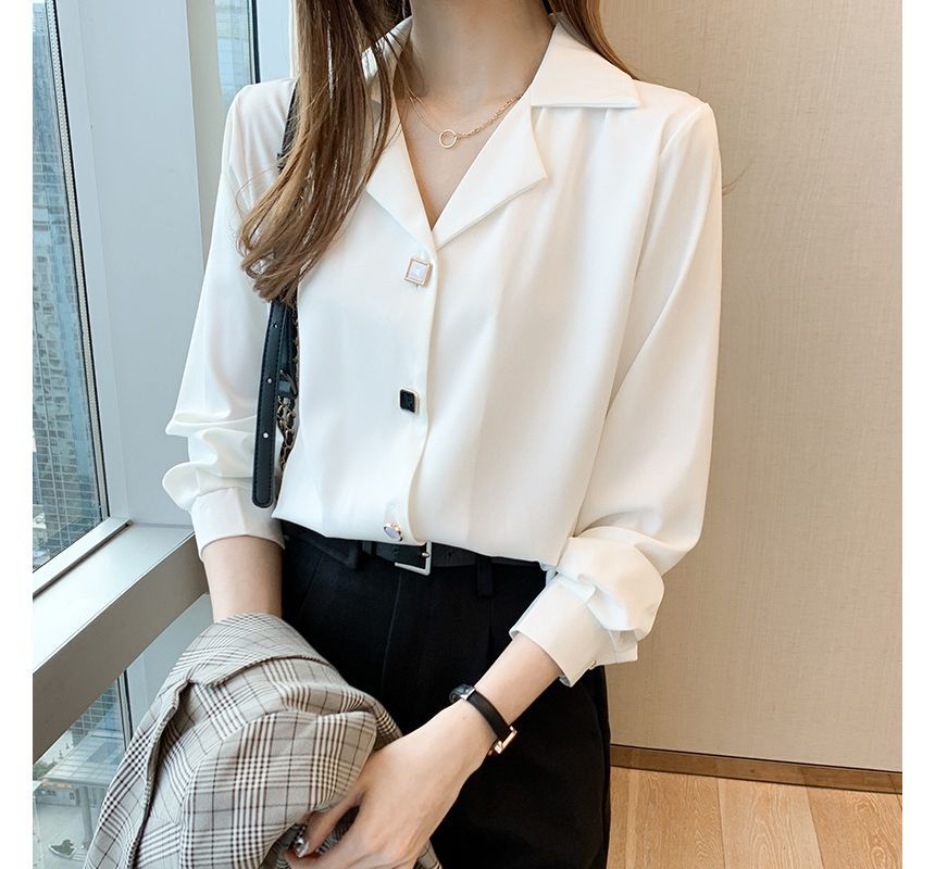 Short-Sleeve Plain Chiffon Shirt