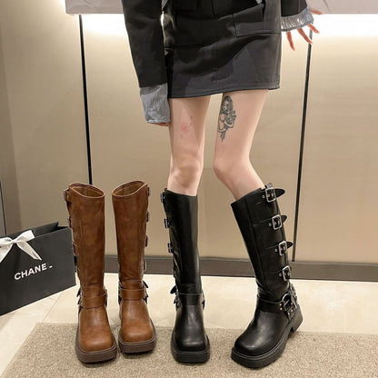 Knee Boots High Platform Multi-Buckle
