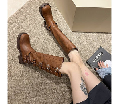 Knee Boots High Platform Multi-Buckle