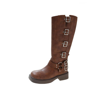 Knee Boots High Platform Multi-Buckle