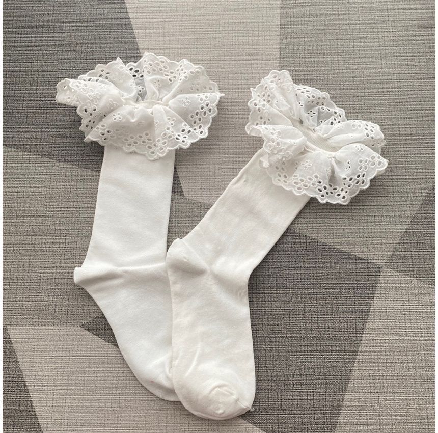 Plain Eyelet Lace Ruffled Socks