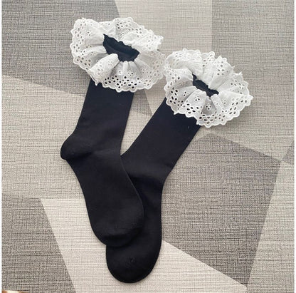 Plain Eyelet Lace Ruffled Socks