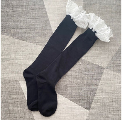 Plain Eyelet Lace Ruffled Socks