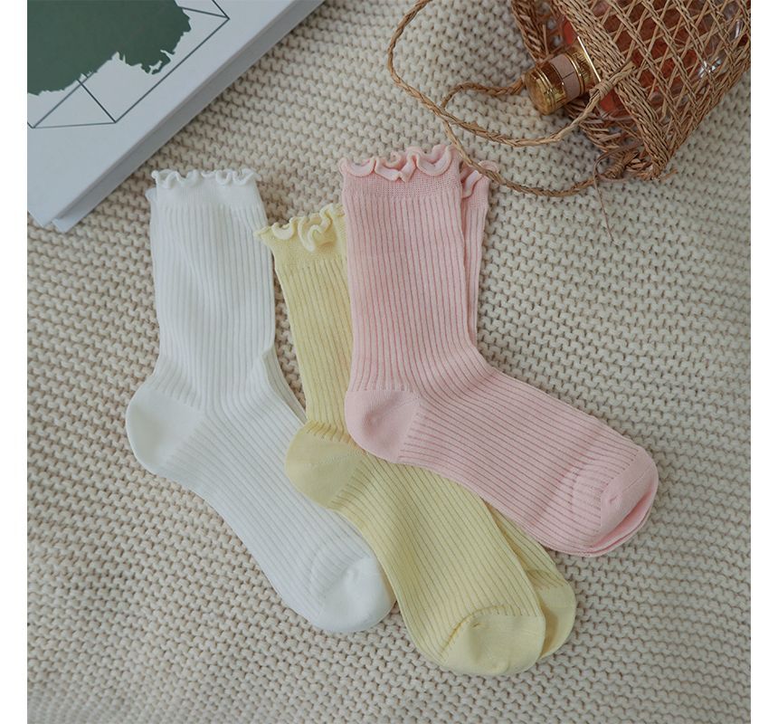 Plain Ribbed Lettuce Edge Socks / Set