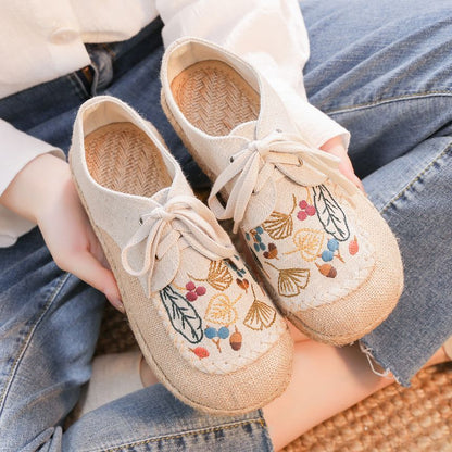 Slip-Ons Lace-Up Leaf Embroidered