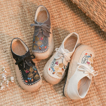 Slip-Ons Lace-Up Leaf Embroidered