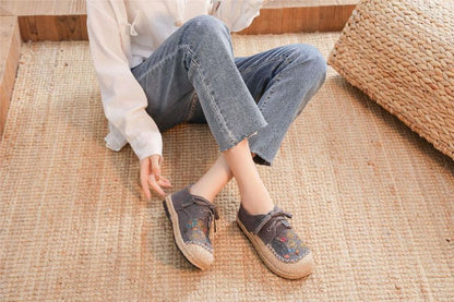 Slip-Ons Lace-Up Leaf Embroidered