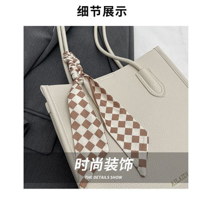 Set: Faux Leather Lettering Tote Bag + Flap Crossbody Bag